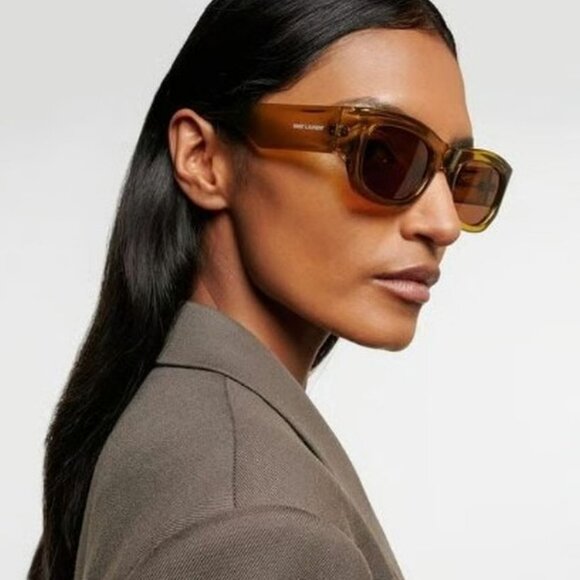 NWT SAINT LAURENT SUNGLASSES BROWN - Picture 1 of 5
